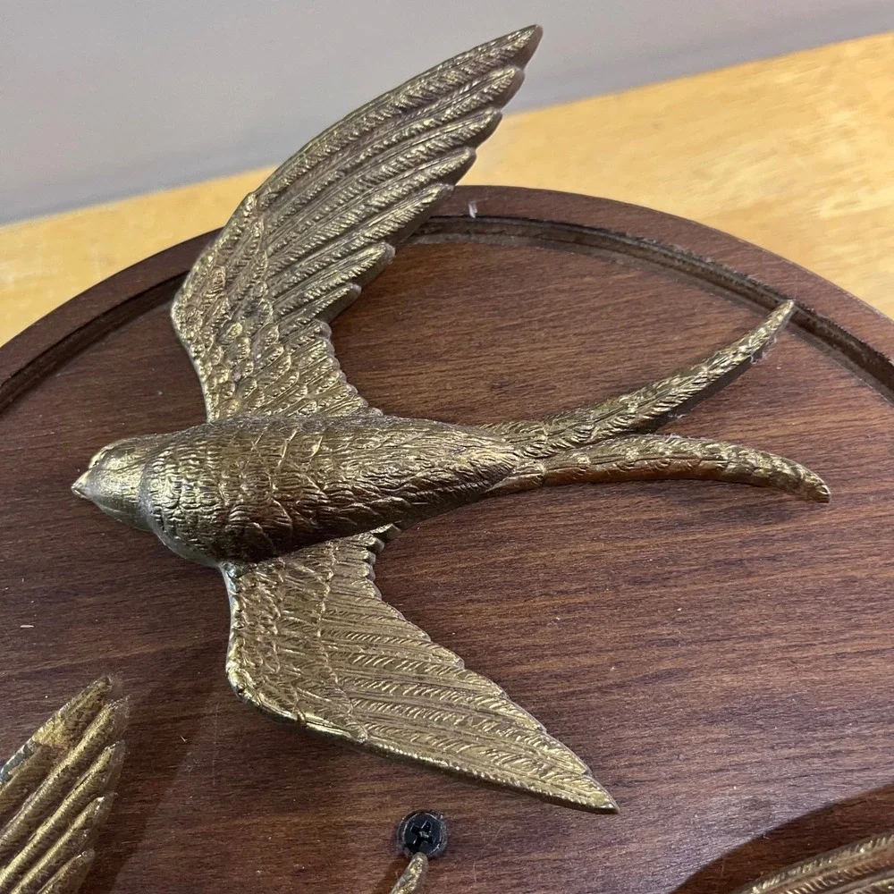 Vtg 1984 Burwood Products Gold Swallow Bird Wall Plaque Set 3 USA 2682-3 MCM